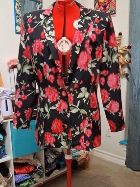 ASOS Black Blazer with Red Rose Floral Print